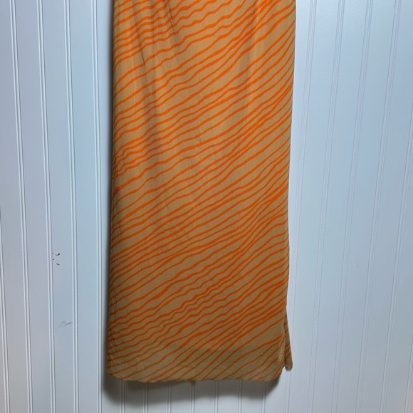 Zara Draped printed orange tulle Elegant Peach Spaghetti Strap Dress XL NWT - Picture 7 of 12